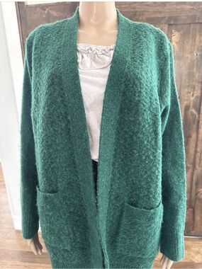 Monograph Open-Front Forest Green Women's Cardigan Sweater Size L-015